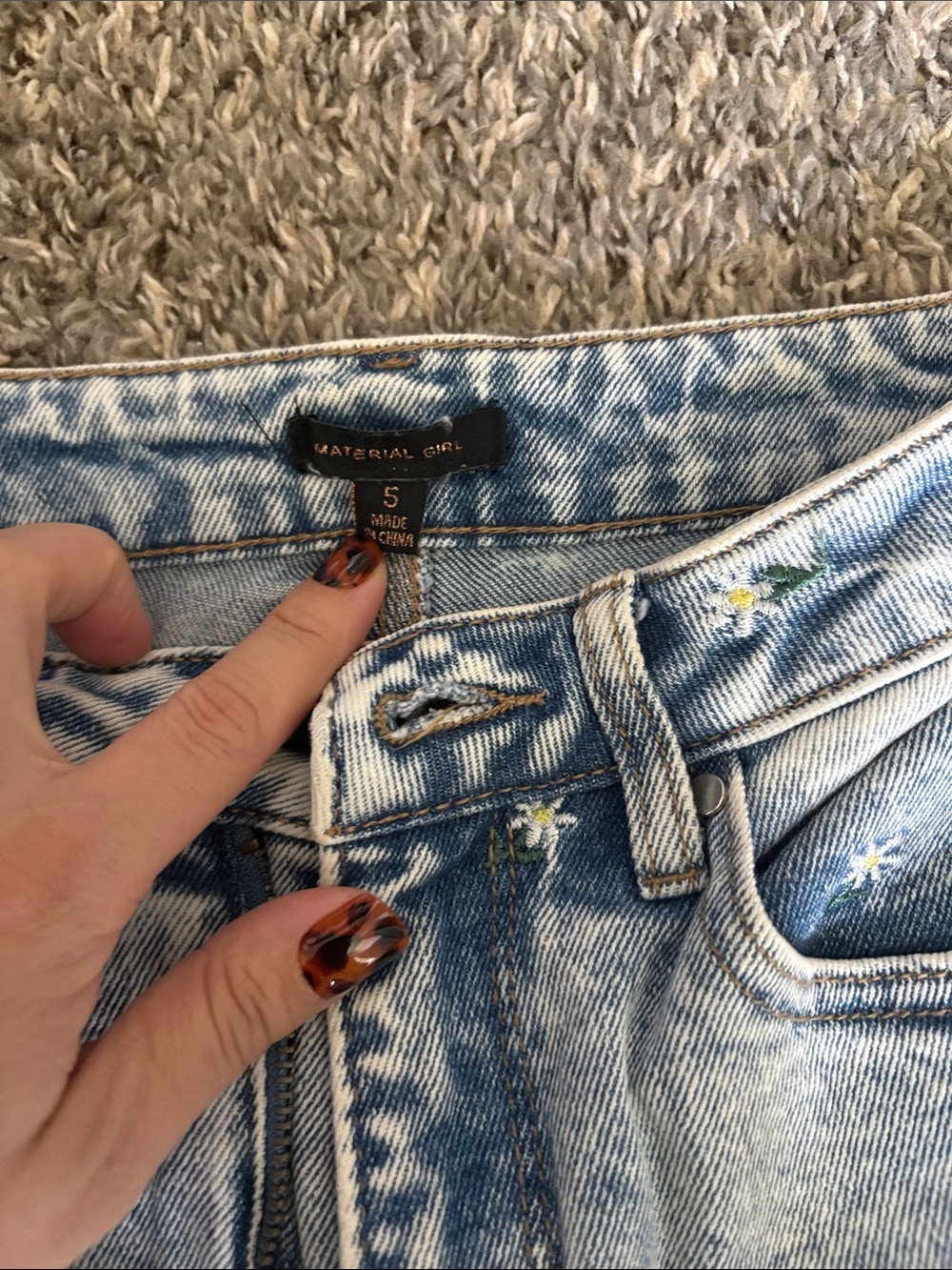 Material Girl Light Blue Distressed Boyfriend Jeans with Star Embroidery - Picture 2 of 3